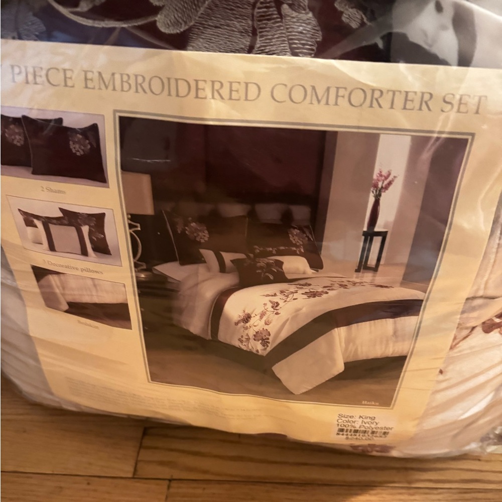 Embroidered Comforter King Set - Cream and Burgundy